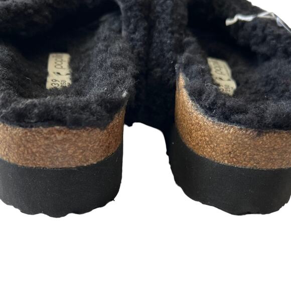 Papillio Birkenstock Daytona Shearling Black Platform Sandals Women Size 39 EU - Picture 10 of 16